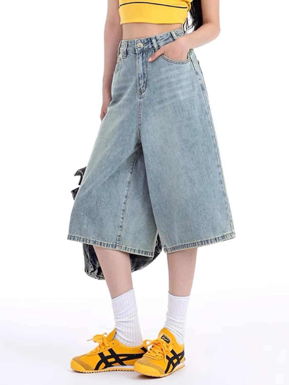 EMMIOL Womens Jorts Jean Baggy Shorts Casual 2025 Summer Trendy Wide Leg Long Denim Shorts Y2K Streetwear