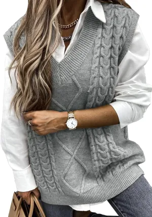 EVALESS Oversized Sweater Vest for Women V Neck Sleeveless Solid Color Loose Pullover Sweater