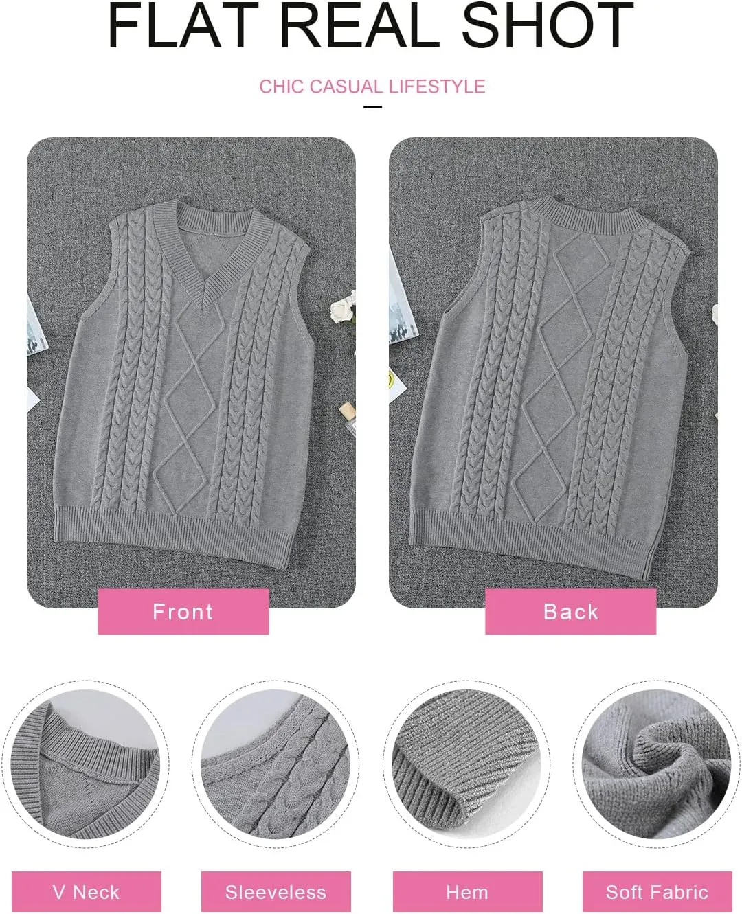 EVALESS Oversized Sweater Vest for Women V Neck Sleeveless Solid Color Loose Pullover Sweater