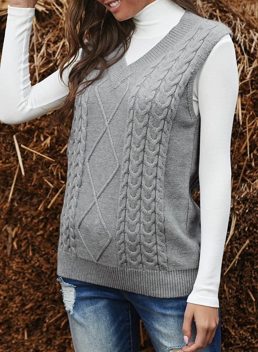 EVALESS Oversized Sweater Vest for Women V Neck Sleeveless Solid Color Loose Pullover Sweater