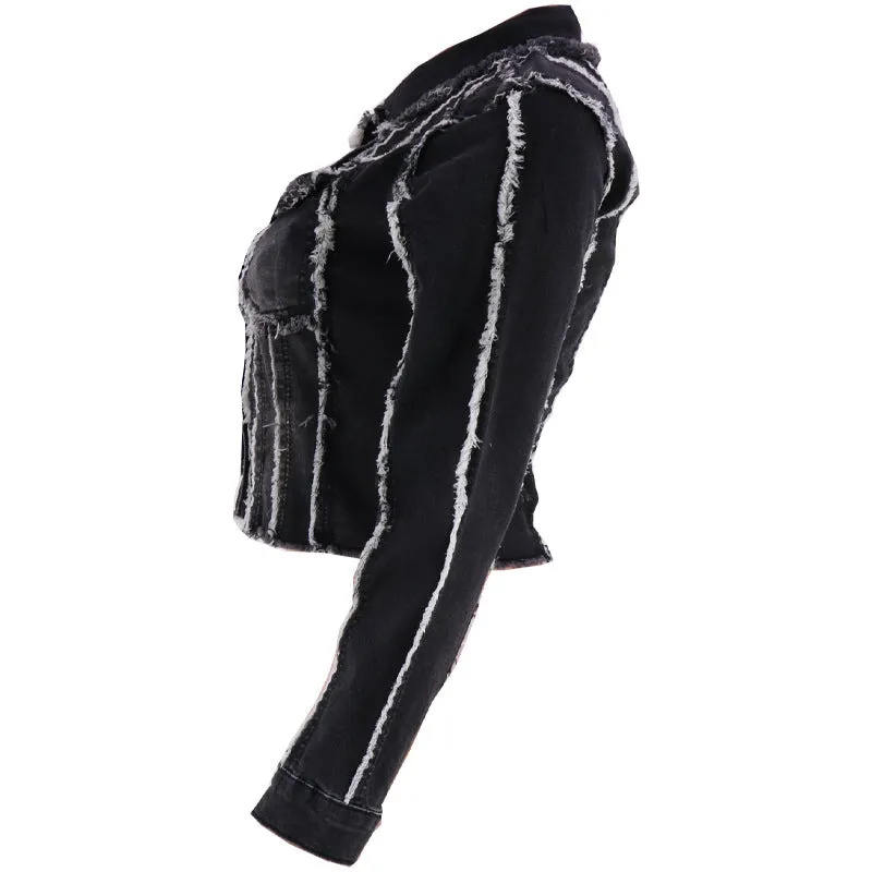Fashion Long Sleeve Striped Single-Breasted Denim Jacket Wholesale Womens Clothing
