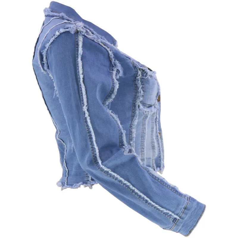 Fashion Long Sleeve Striped Single-Breasted Denim Jacket Wholesale Womens Clothing