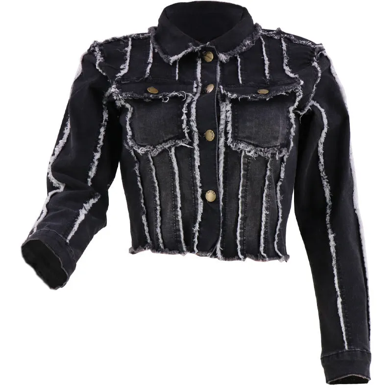 Fashion Long Sleeve Striped Single-Breasted Denim Jacket Wholesale Womens Clothing