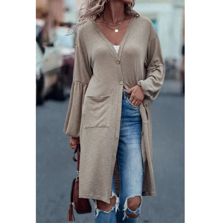 Fashion Solid Color Knit Drop Shoulder Cardigan Wholesale Coats