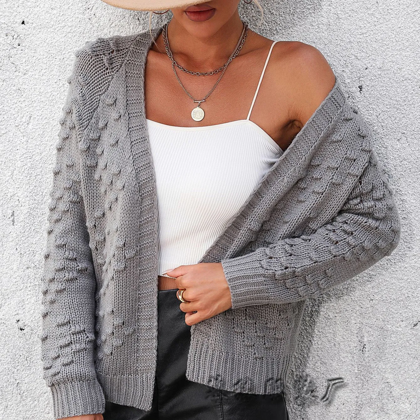 Fashion Three-Dimensional Pattern Knitted Cardigan Jacket Wholesale Womens Clothing