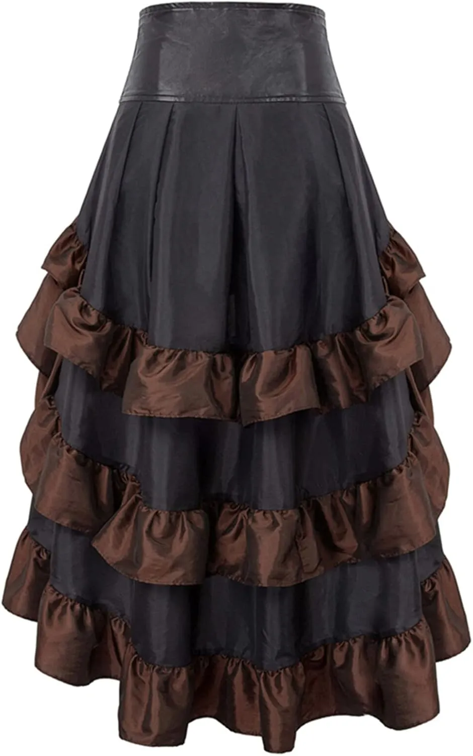FEOYA Women's Steampunk Gothic Skirt High Low Victorian Ruffle Bustle Skirt Medieval Renaissance Skirts Cosplay Outfits