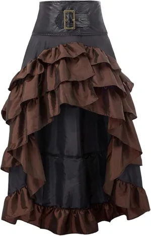 FEOYA Women's Steampunk Gothic Skirt High Low Victorian Ruffle Bustle Skirt Medieval Renaissance Skirts Cosplay Outfits