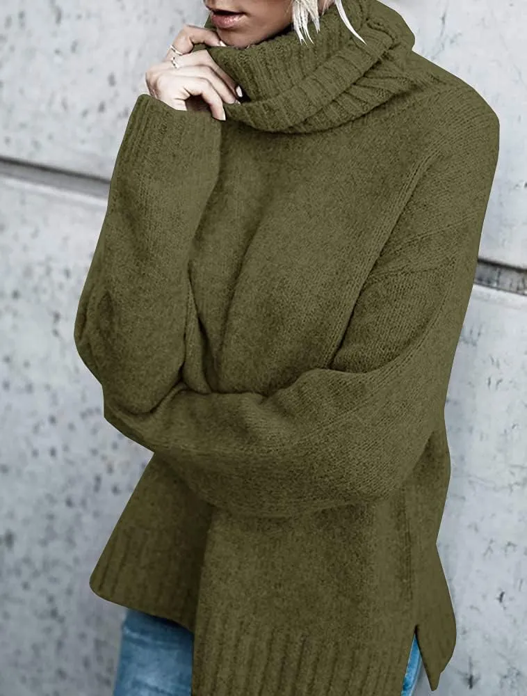 FISACE Womens Oversized Turtleneck Pullover Sweater Cable Knit Long Sleeve Sweater Tops