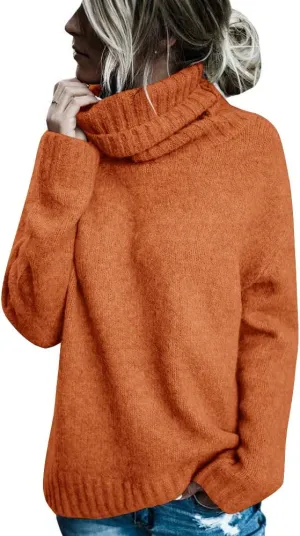FISACE Womens Oversized Turtleneck Pullover Sweater Cable Knit Long Sleeve Sweater Tops