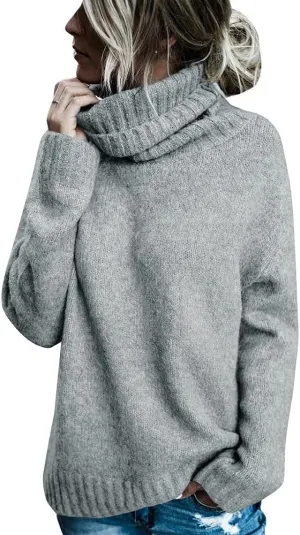 FISACE Womens Oversized Turtleneck Pullover Sweater Cable Knit Long Sleeve Sweater Tops
