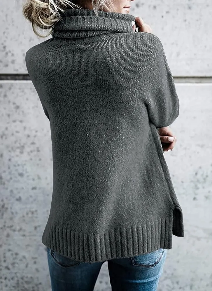 FISACE Womens Oversized Turtleneck Pullover Sweater Cable Knit Long Sleeve Sweater Tops