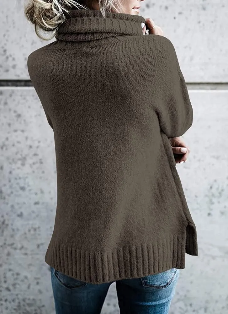FISACE Womens Oversized Turtleneck Pullover Sweater Cable Knit Long Sleeve Sweater Tops