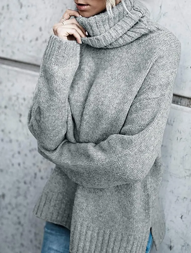 FISACE Womens Oversized Turtleneck Pullover Sweater Cable Knit Long Sleeve Sweater Tops