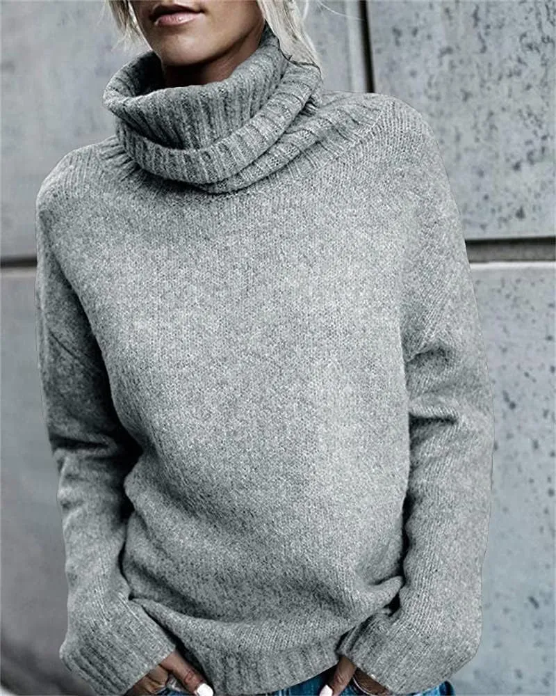 FISACE Womens Oversized Turtleneck Pullover Sweater Cable Knit Long Sleeve Sweater Tops