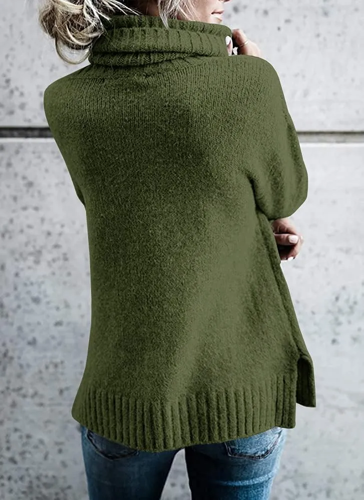 FISACE Womens Oversized Turtleneck Pullover Sweater Cable Knit Long Sleeve Sweater Tops