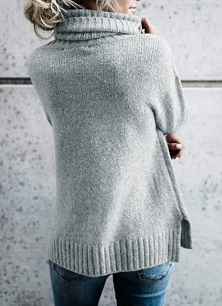 FISACE Womens Oversized Turtleneck Pullover Sweater Cable Knit Long Sleeve Sweater Tops