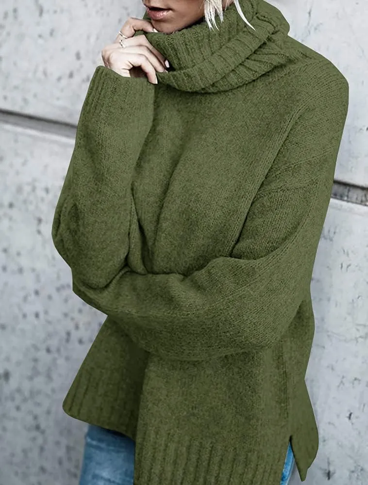 FISACE Womens Oversized Turtleneck Pullover Sweater Cable Knit Long Sleeve Sweater Tops