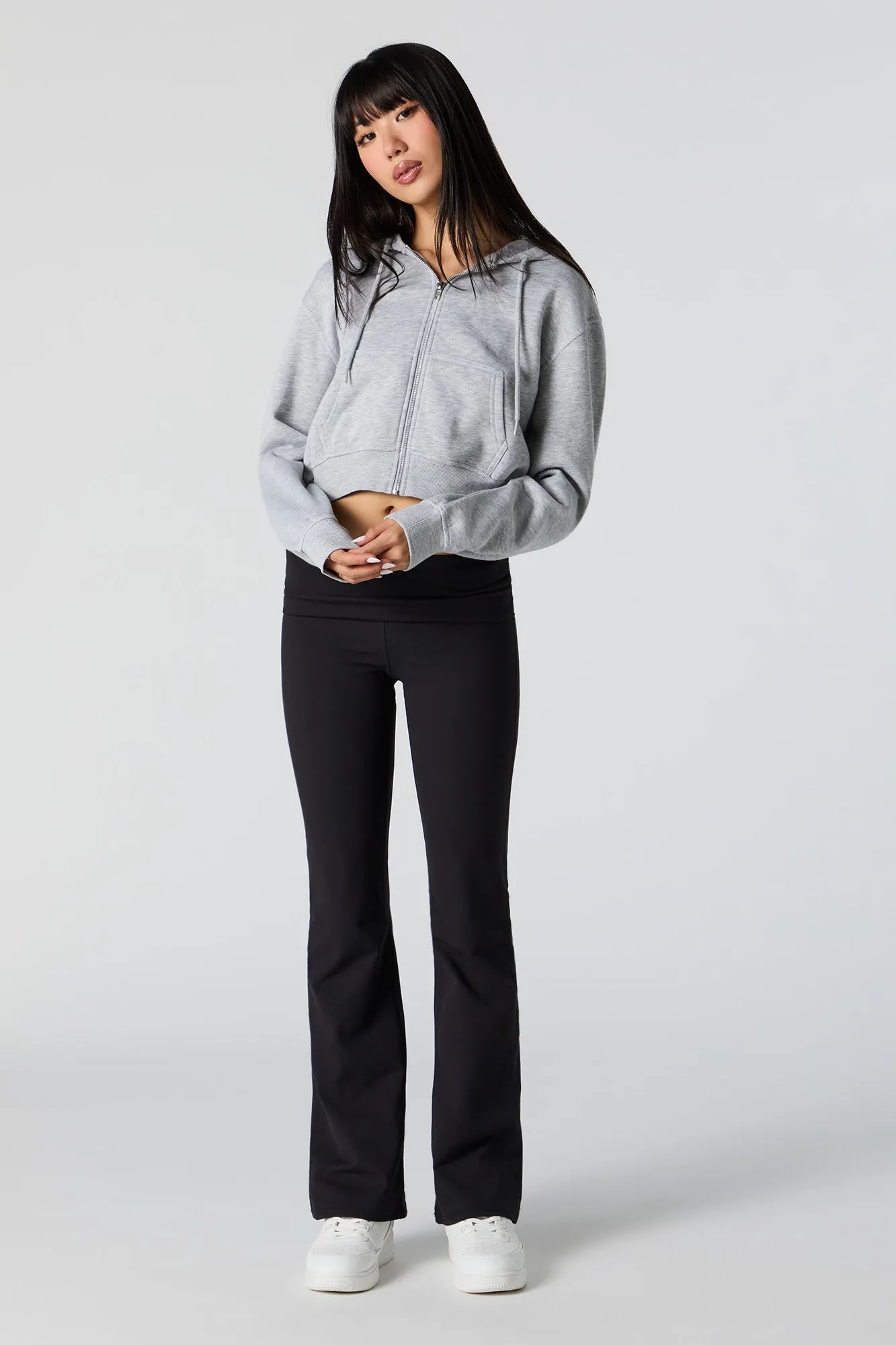Fleece Cropped Zip-Up Hoodie