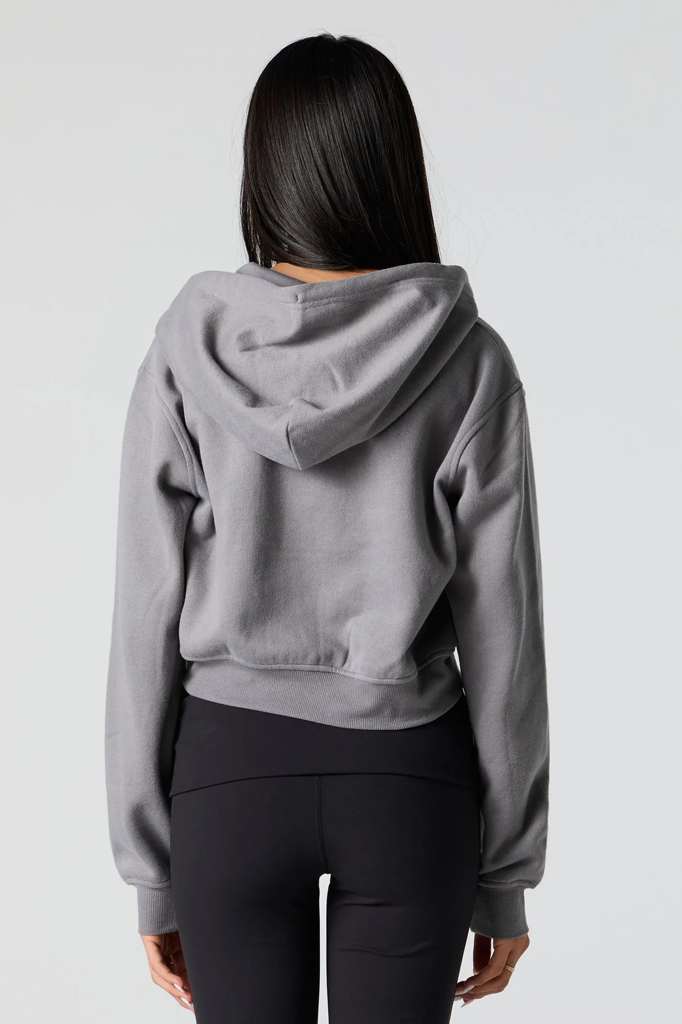 Fleece Cropped Zip-Up Hoodie