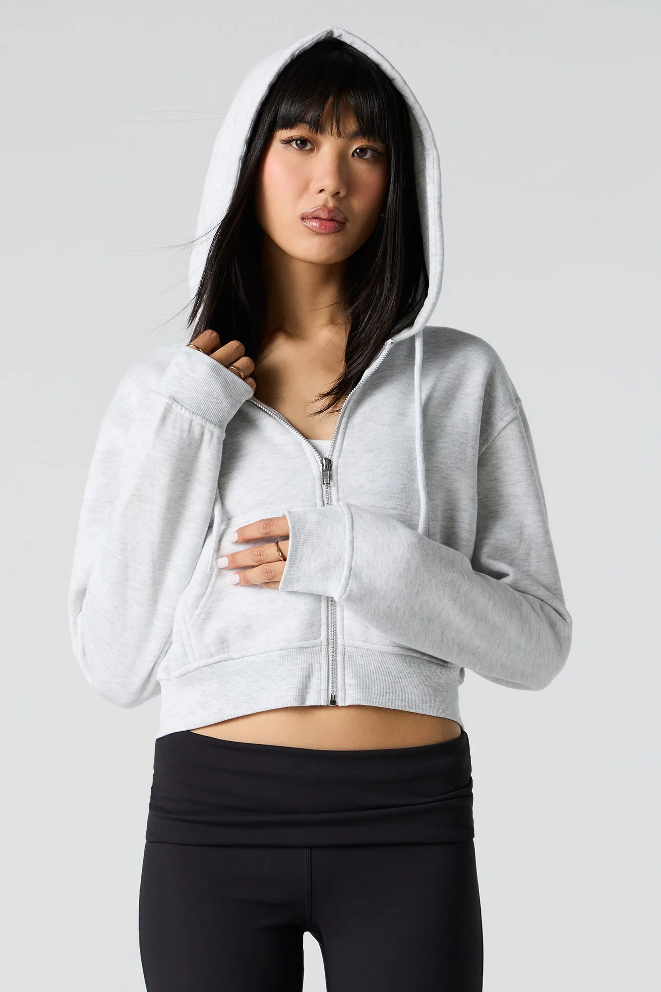 Fleece Cropped Zip-Up Hoodie