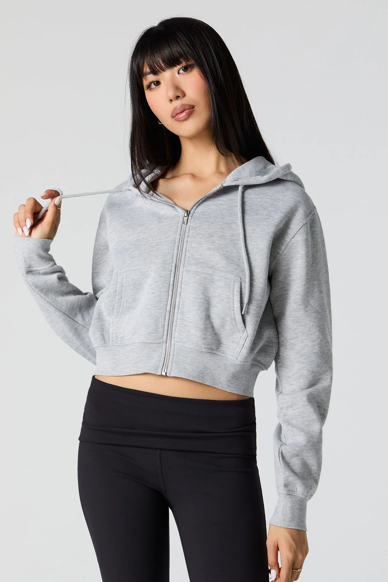 Fleece Cropped Zip-Up Hoodie