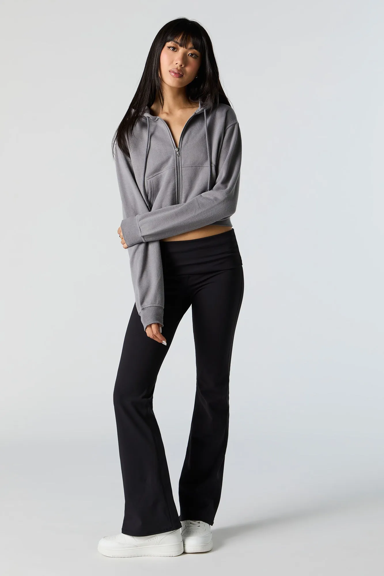 Fleece Cropped Zip-Up Hoodie