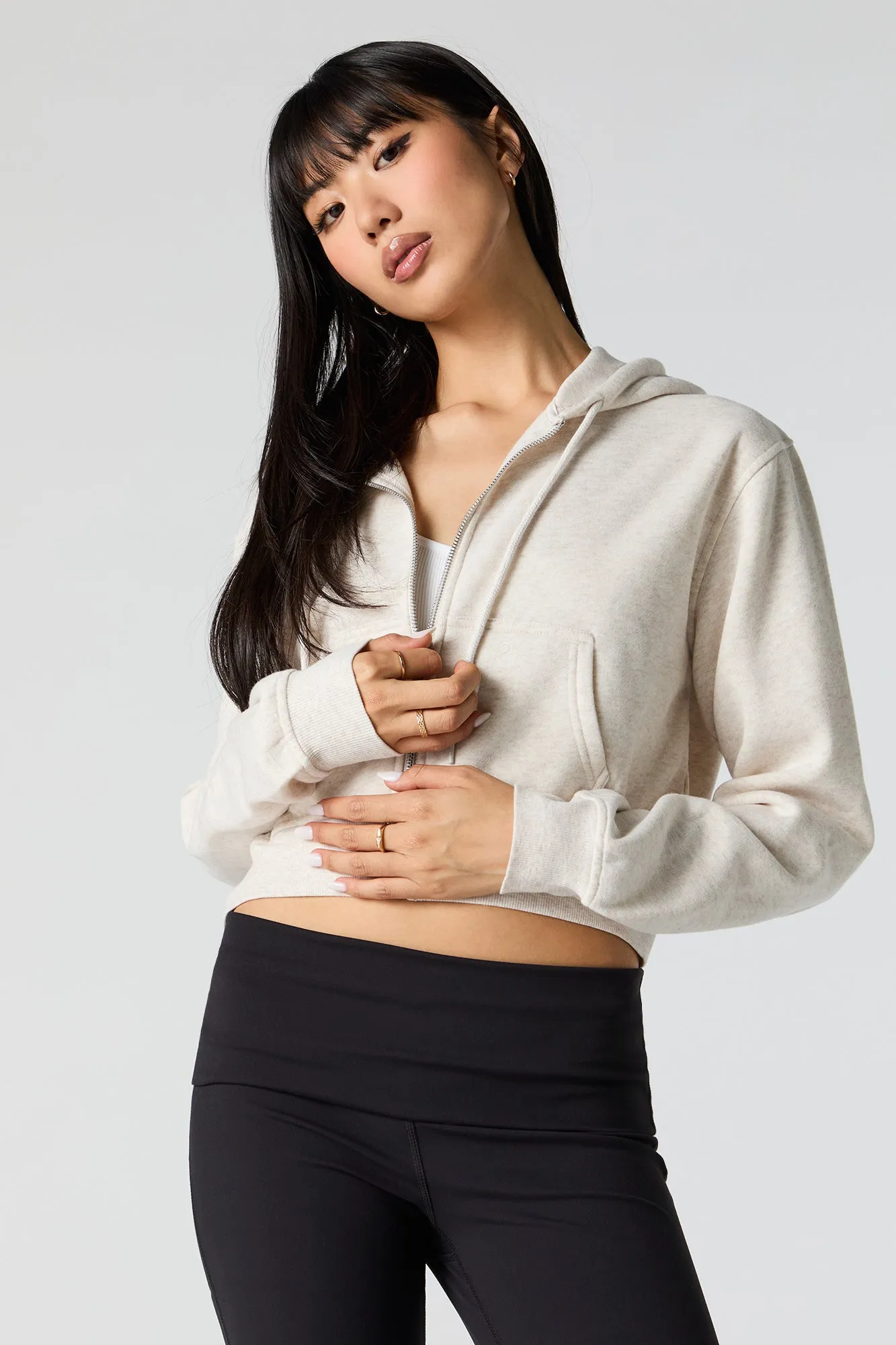 Fleece Cropped Zip-Up Hoodie
