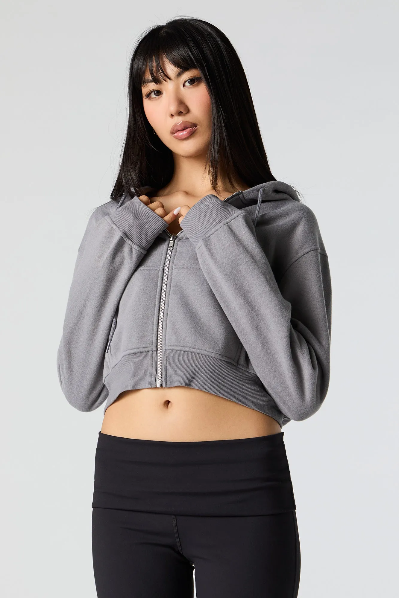 Fleece Cropped Zip-Up Hoodie