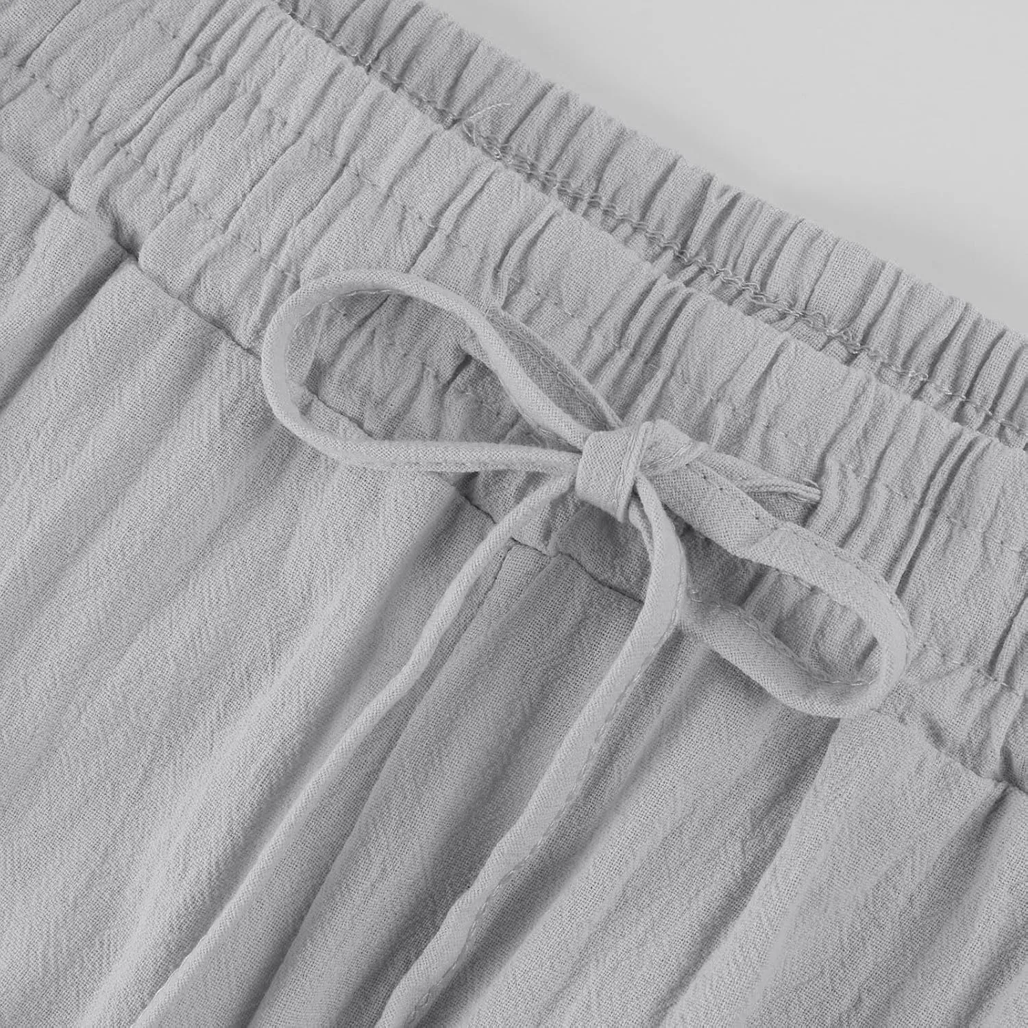 FlekmanArt Linen Pants Women Summer,Wide Leg Casual Cotton Linen Pants High Waisted Drawstring Lounge Pants Beach Trousers