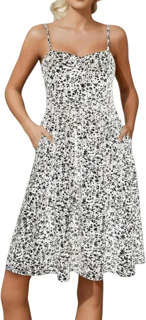 Floral Sundresses for Women 2025 Summer Midi Corset Boho Dresses Casual Spaghetti Straps Flowy Aline Vacation Beach Dress