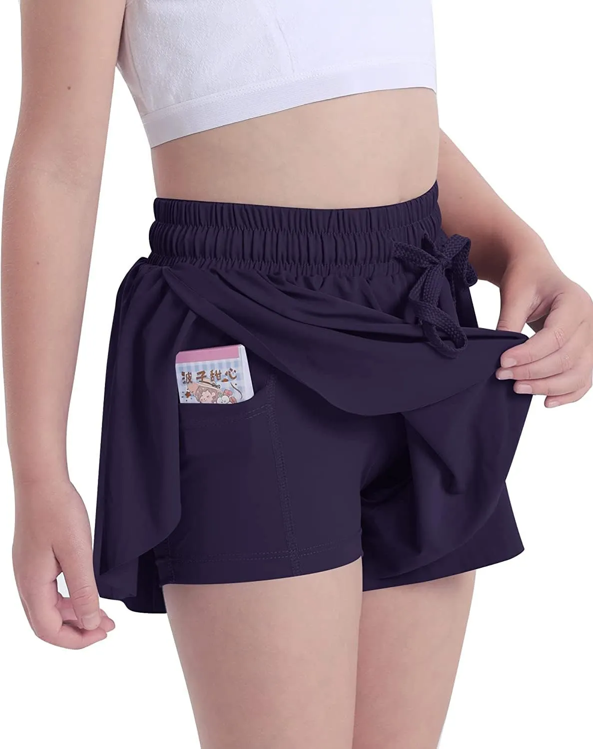 Flowy Shorts for Teen Girls with Spandex Liner 2-in-1 Youth Butterfly Skirts Tennis Running Fitness Sports Dance Skort
