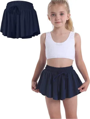 Flowy Shorts for Teen Girls with Spandex Liner 2-in-1 Youth Butterfly Skirts Tennis Running Fitness Sports Dance Skort