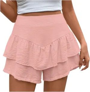 Flowy Shorts for Women Boho Ruffled Tiered Skorts Casual High Waist Mini Skirts Tennis Golf Comfy Shorts 2025