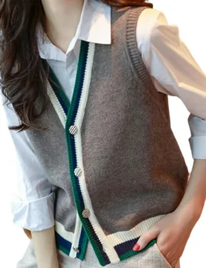 Gihuo Sweater Vest Women Casual V Neck Button Down Sleeveless Knit Cardigan Vest Fashion Sweater Tank Tops