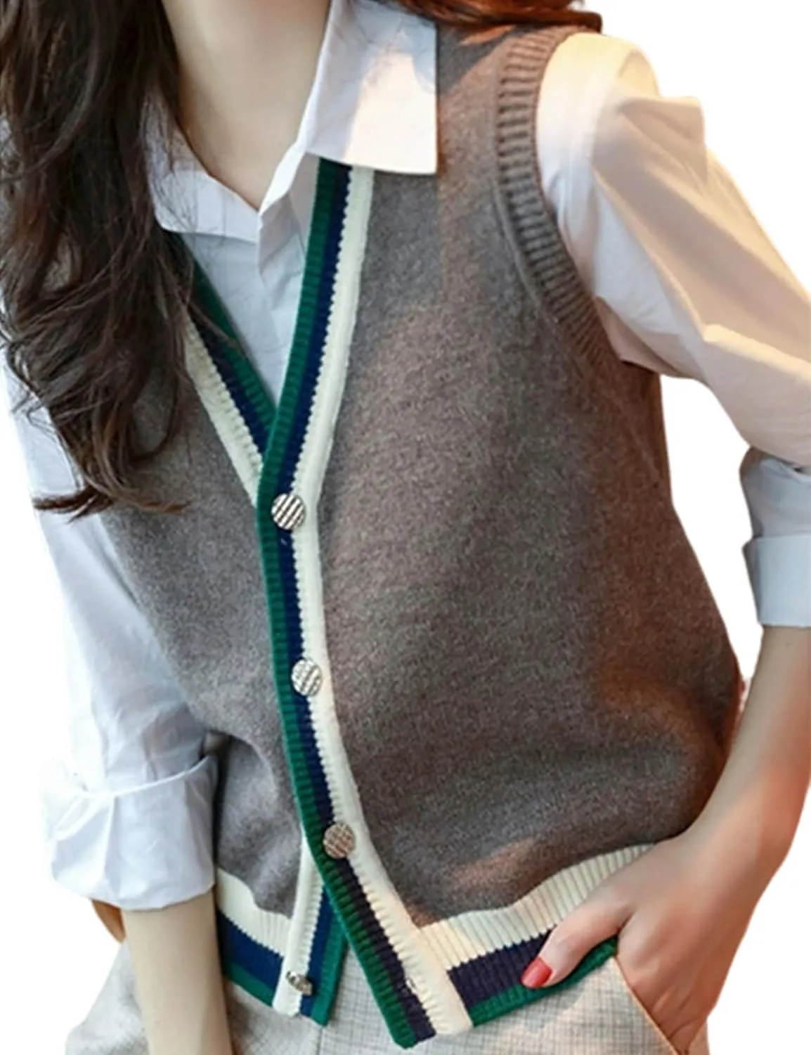 Gihuo Sweater Vest Women Casual V Neck Button Down Sleeveless Knit Cardigan Vest Fashion Sweater Tank Tops