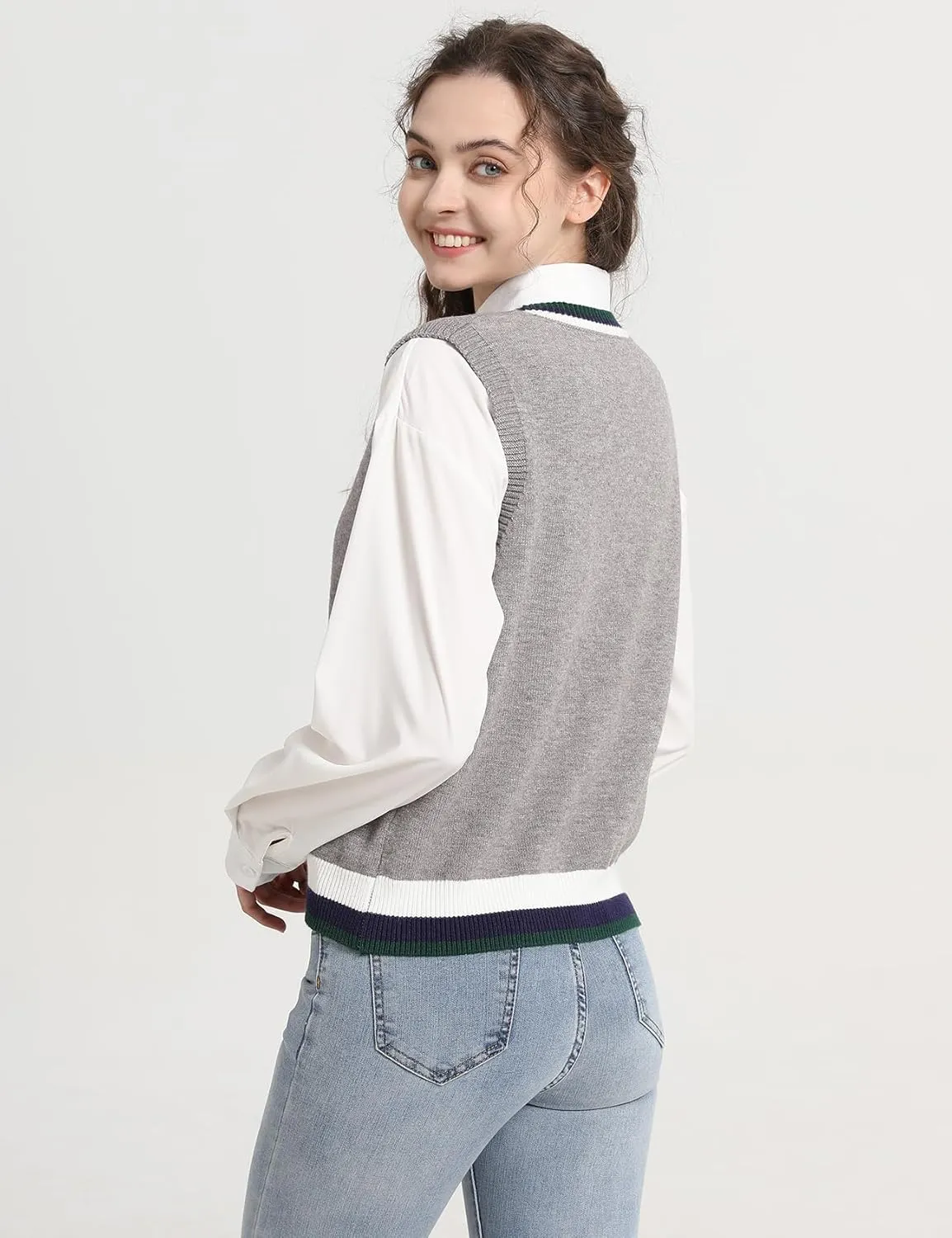 Gihuo Sweater Vest Women Casual V Neck Button Down Sleeveless Knit Cardigan Vest Fashion Sweater Tank Tops