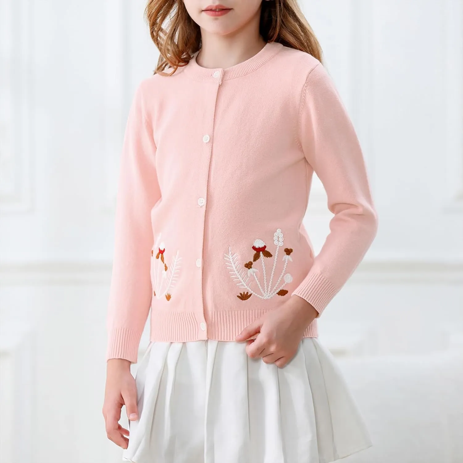 Girls' Cardigan Toddler Long Sleeve Sweater School Uniforms Sweater Button Up Knit Jacket Outwear