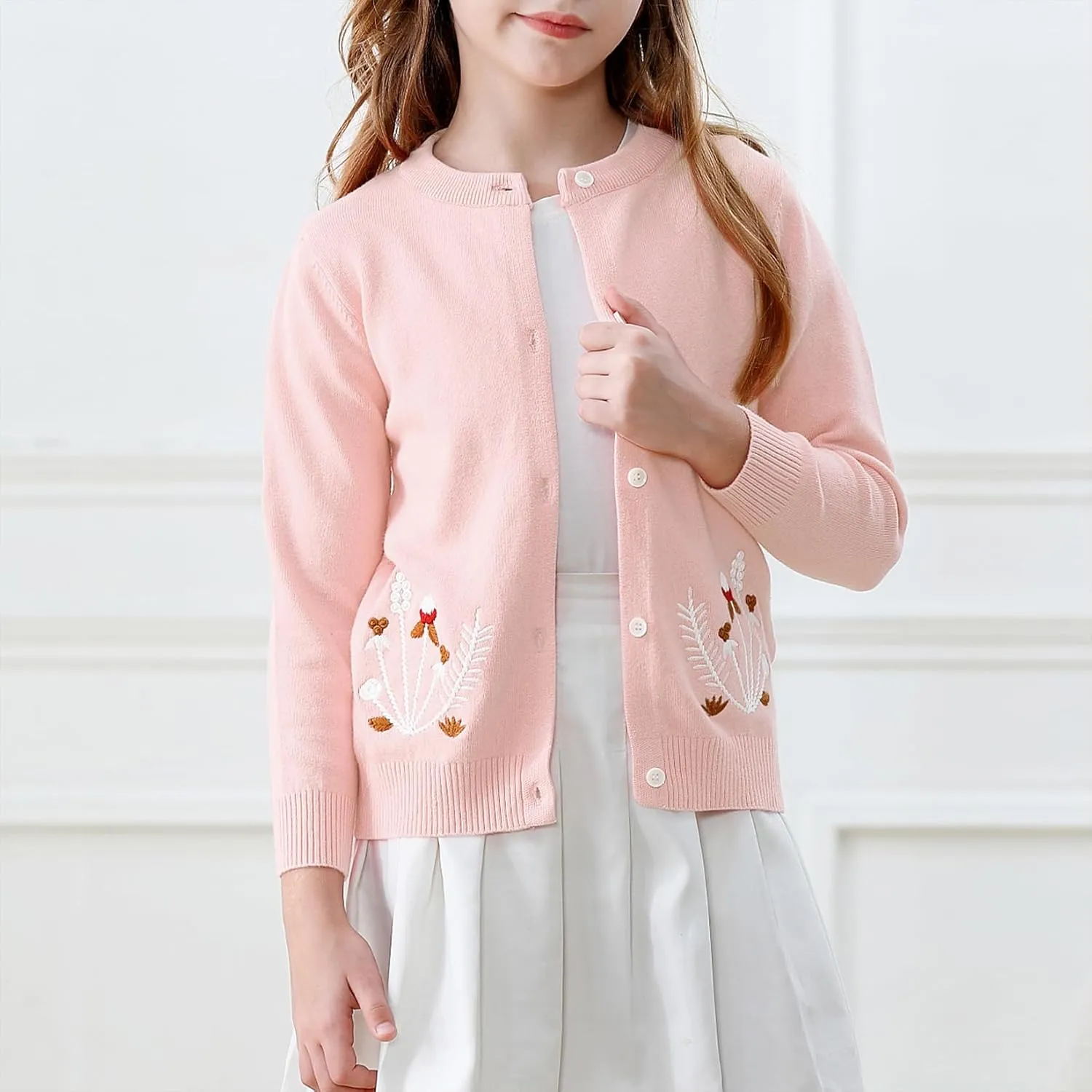 Girls' Cardigan Toddler Long Sleeve Sweater School Uniforms Sweater Button Up Knit Jacket Outwear