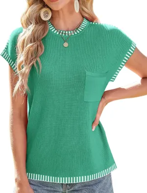 GRACE KARIN Womens Cap Sleeve Sweater Vest Crewneck Knit Casual Sweater Trendy 2025 Y2K Summer Shirt Tops