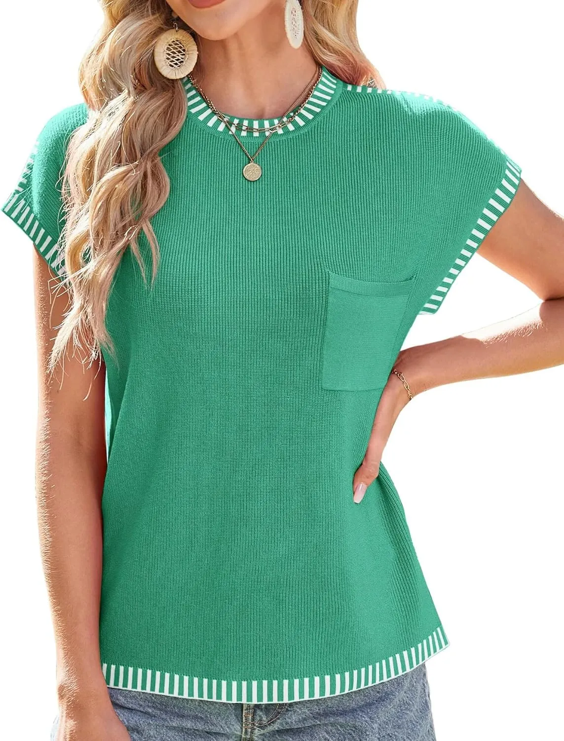 GRACE KARIN Womens Cap Sleeve Sweater Vest Crewneck Knit Casual Sweater Trendy 2025 Y2K Summer Shirt Tops