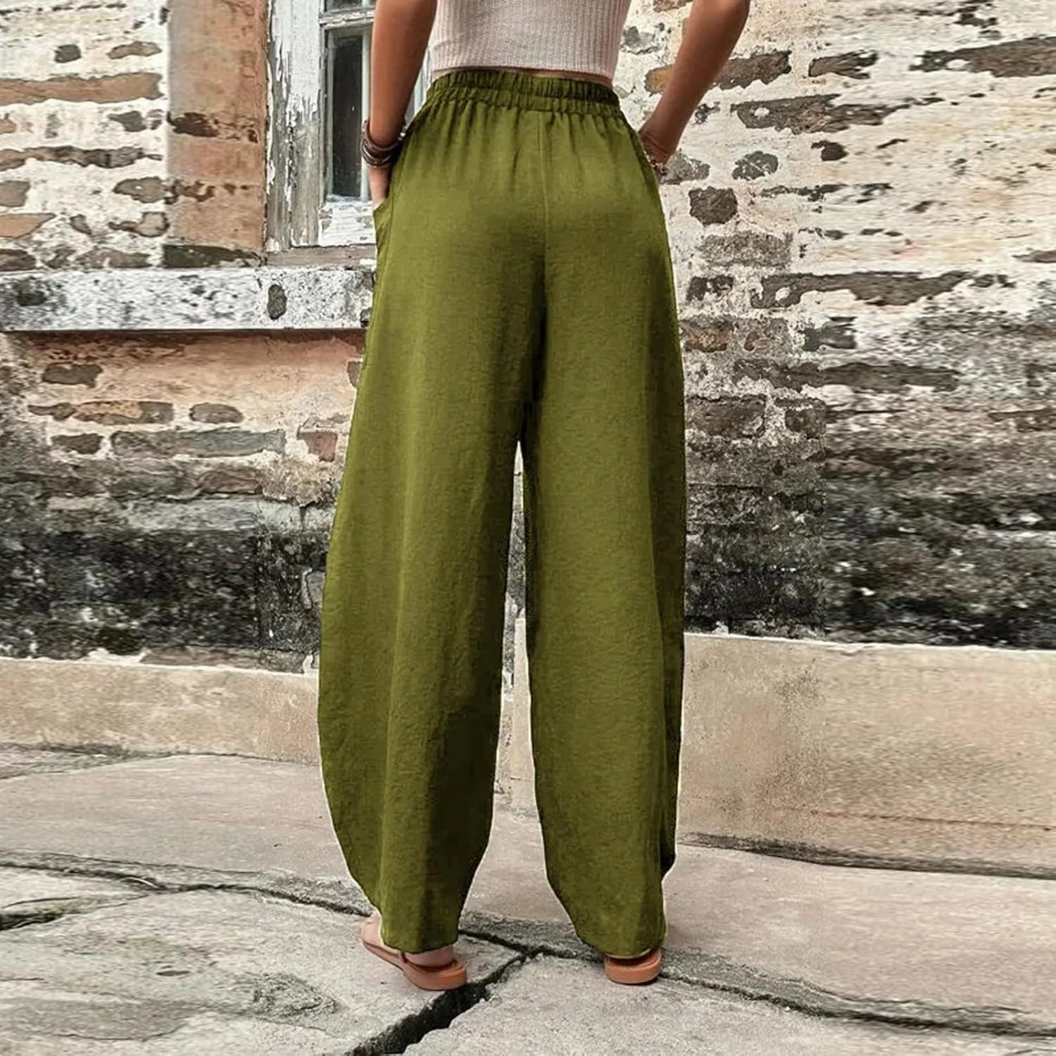 Harem Pants for Women Casual Comfy Cotton Lightweight Summer Beach Yoga Pants Elasitc Trousers Joggers with Pockets