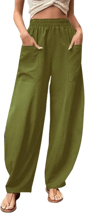 Harem Pants for Women Casual Comfy Cotton Lightweight Summer Beach Yoga Pants Elasitc Trousers Joggers with Pockets