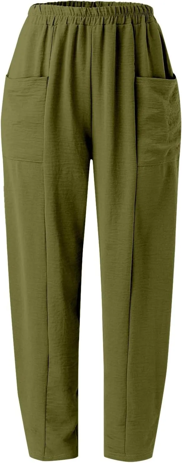 Harem Pants for Women Casual Comfy Cotton Lightweight Summer Beach Yoga Pants Elasitc Trousers Joggers with Pockets
