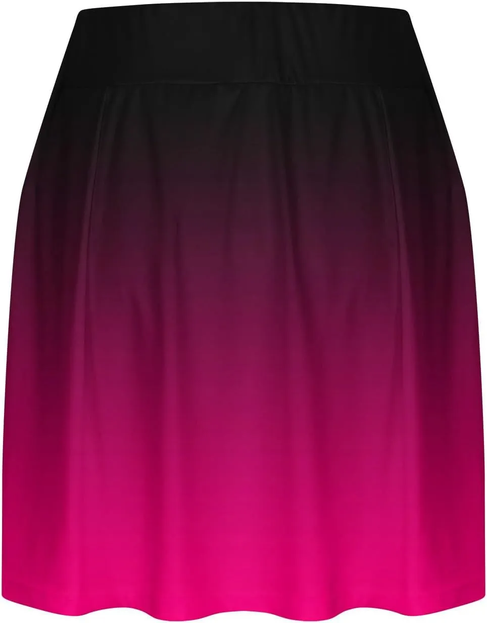 HGps8w Women's Tennis Skirt with Built-in Shorts Stretchy High Waisted Gradient Flowy Athletic Running Golf Skorts Skirts