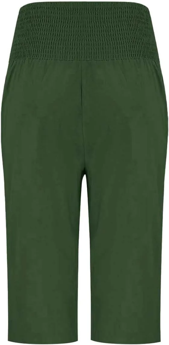 High Waisted Capri Pants for Women Linen Trendy Wide Leg Summer Loose Comfy Casual Palazzo Trousers with Pockets