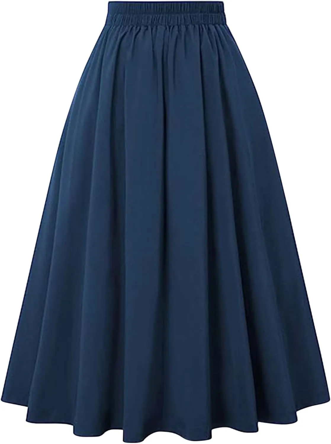 High Waisted Skirt for Women Flowy Pleated Ruched Long Skirt Ladies Casual Button Waisted Swing Midi Skirt with Pocket