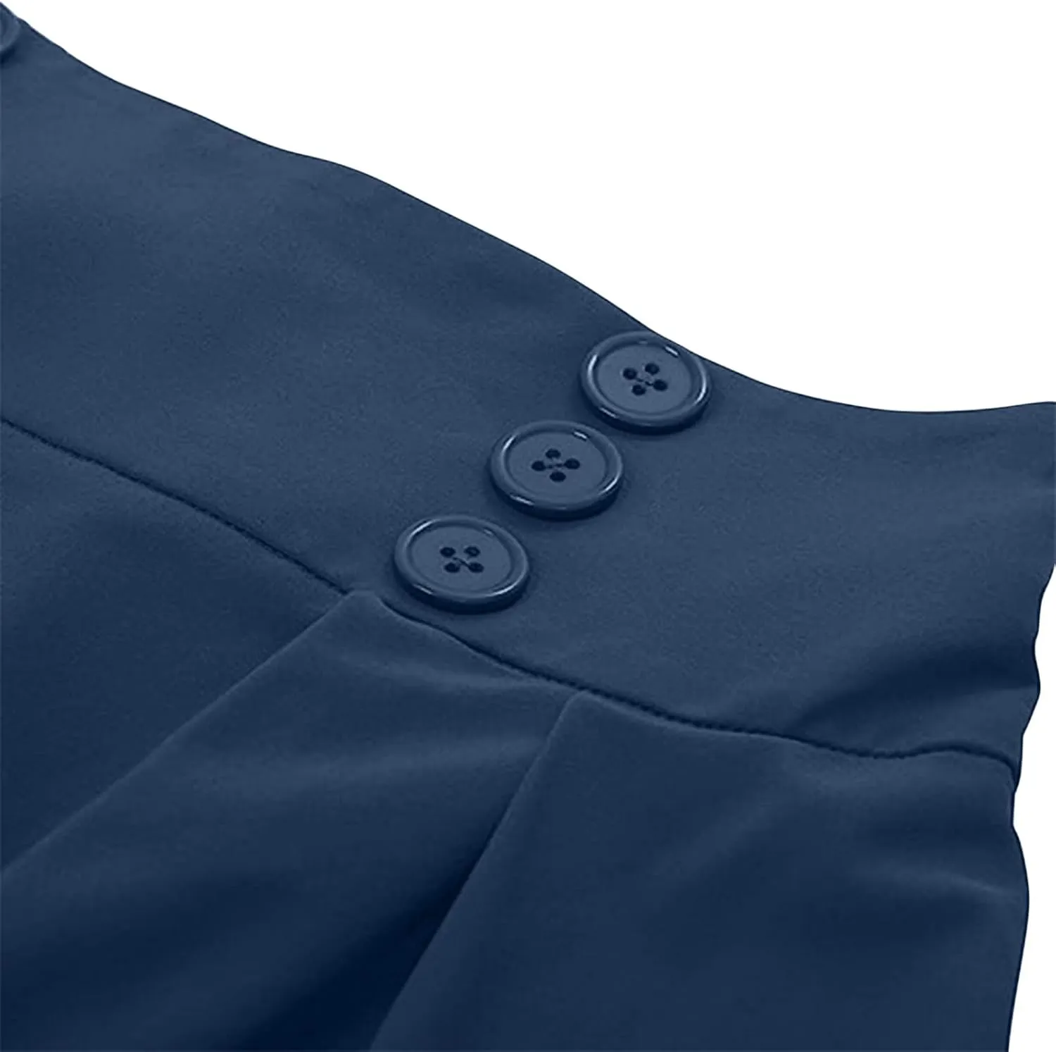 High Waisted Skirt for Women Flowy Pleated Ruched Long Skirt Ladies Casual Button Waisted Swing Midi Skirt with Pocket