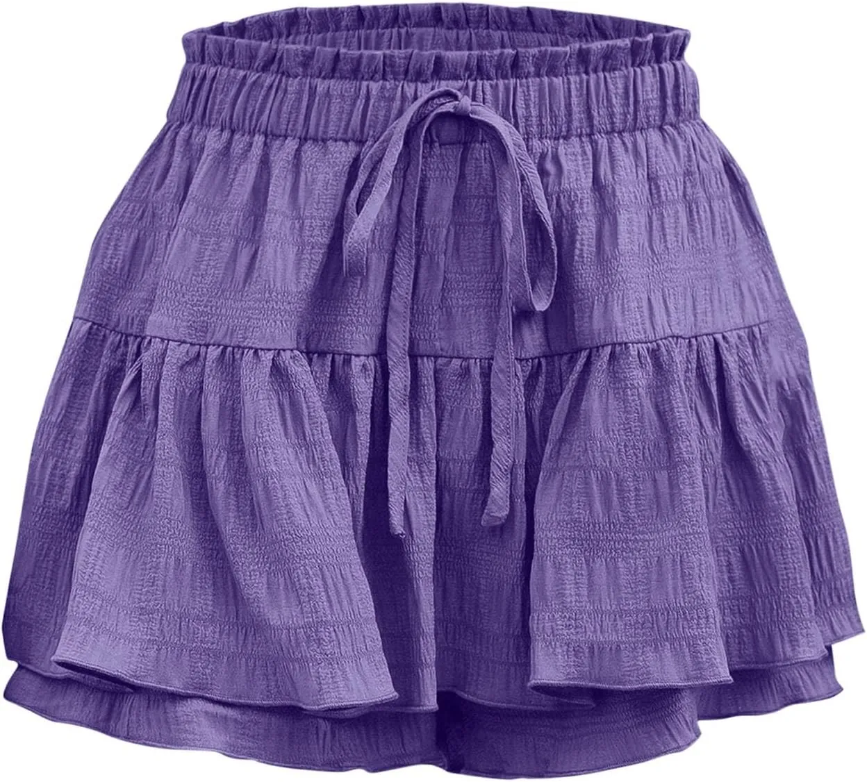 High Waisted Summer Shorts for Women 2025 Casual Ruffle Layer Flowy Skort Shorts Trendy Drawstring Beach Short Pants