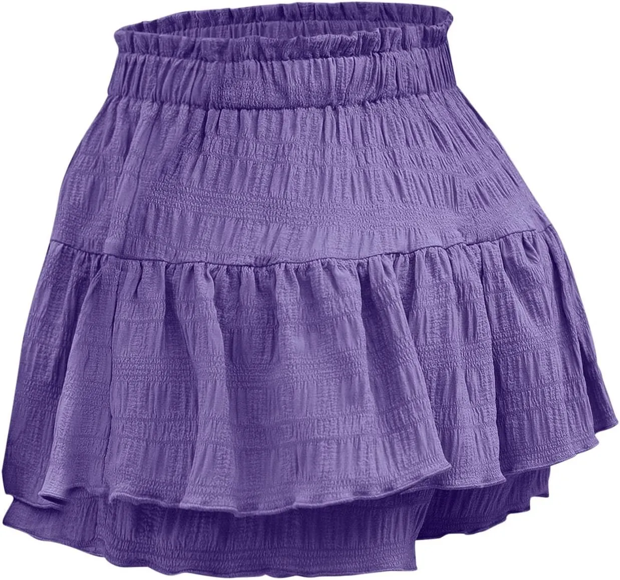 High Waisted Summer Shorts for Women 2025 Casual Ruffle Layer Flowy Skort Shorts Trendy Drawstring Beach Short Pants