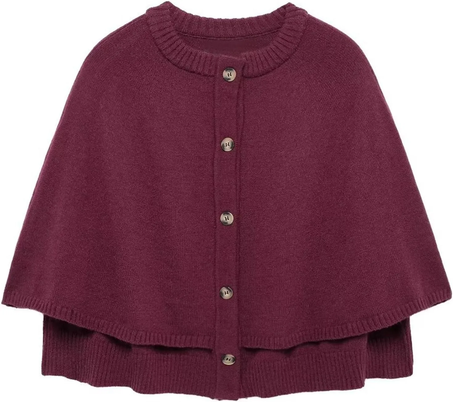 HOULENGS Women's Round Neck Knitted Shawl Cardigan Sweater Half Sleeve Button Cropped Cape Sweater Coat